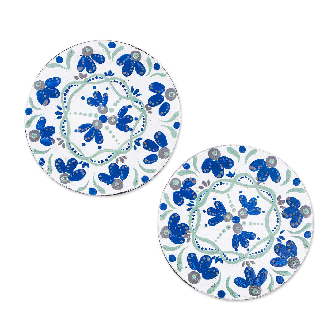 Two Wood Coasters Hand-Painted in Talavera Style from Mexico - Talavera Cheers