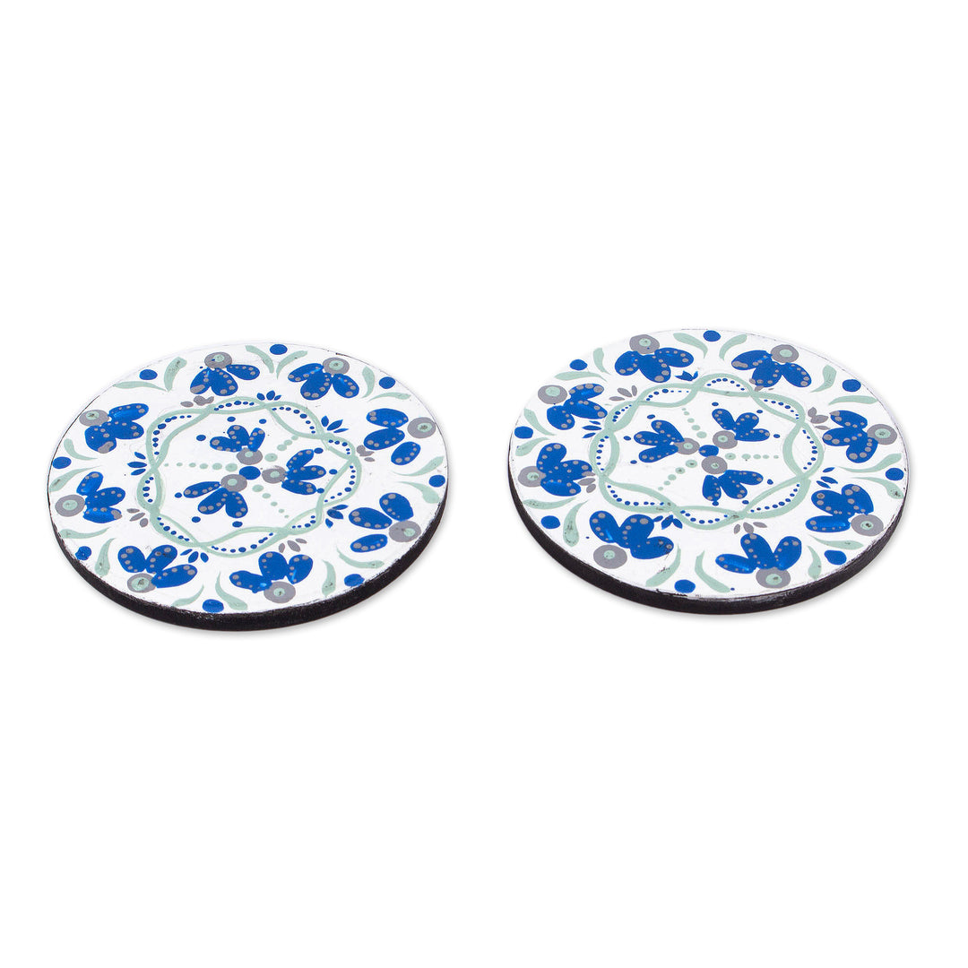 Two Wood Coasters Hand-Painted in Talavera Style from Mexico - Talavera Cheers