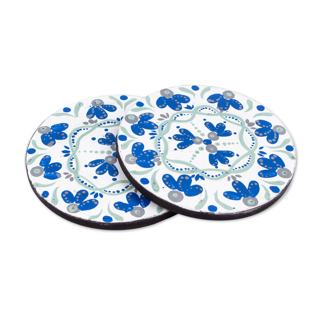 Two Wood Coasters Hand-Painted in Talavera Style from Mexico - Talavera Cheers
