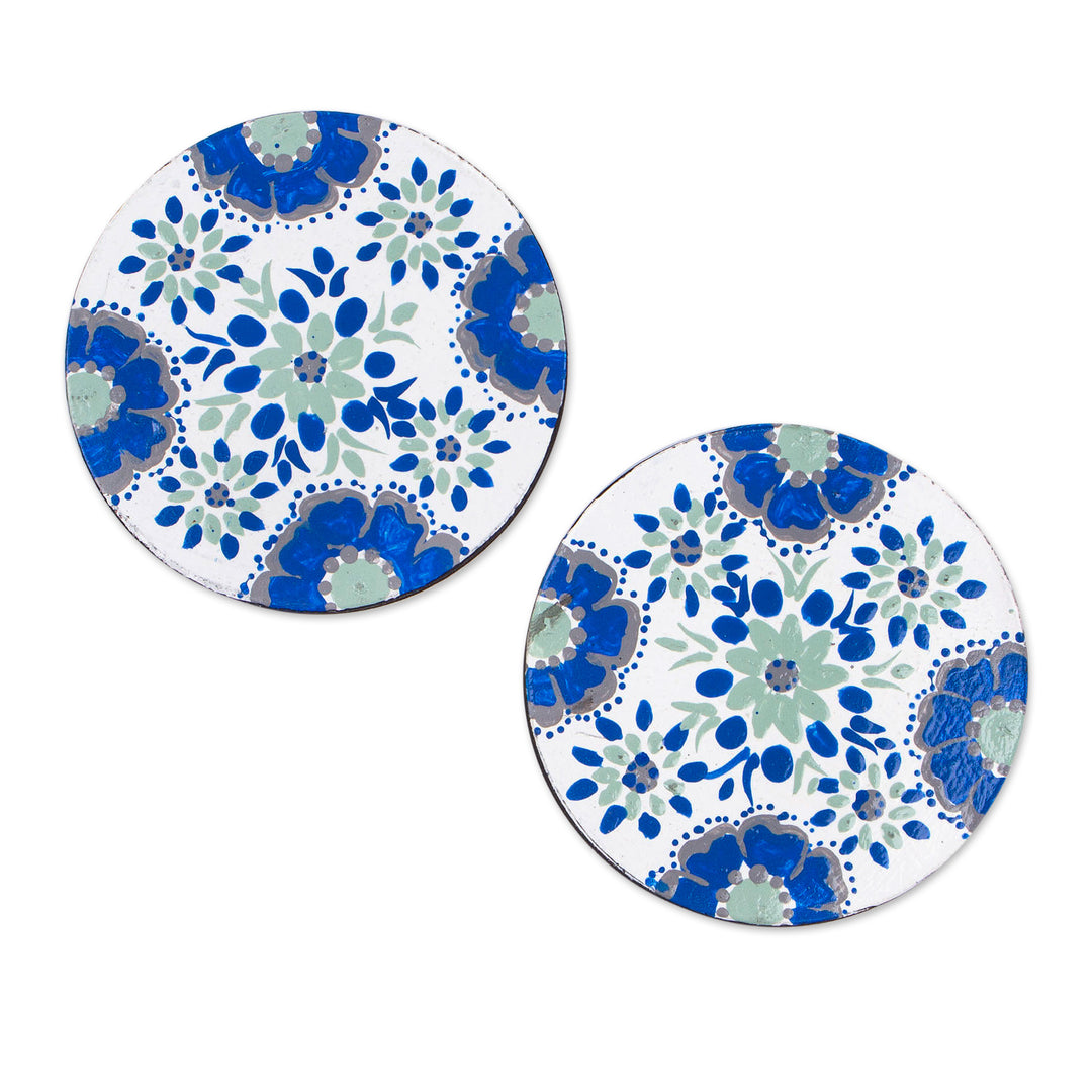 Floral Talavera-Style Hand-Painted Wood Coasters - Talavera Toast