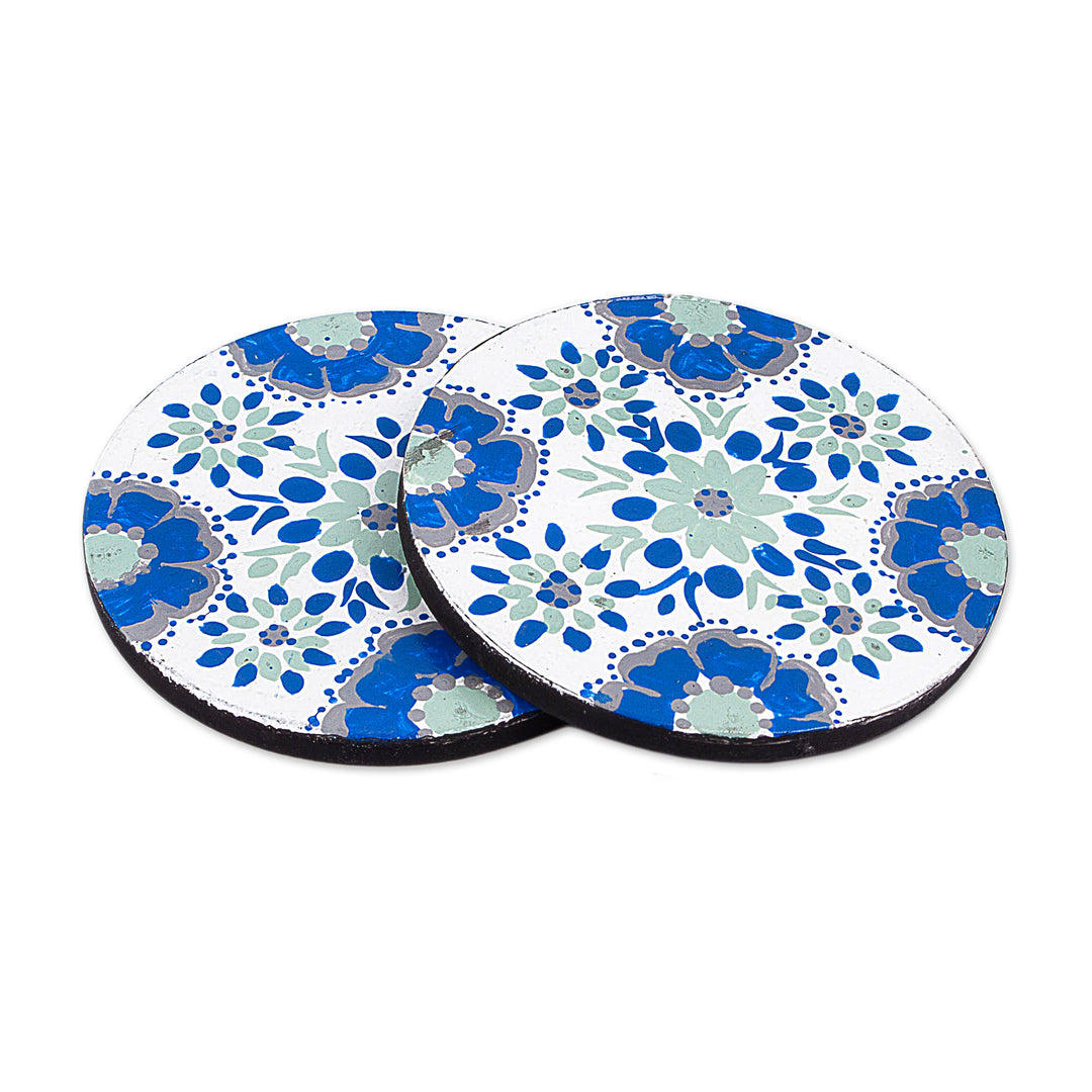 Floral Talavera-Style Hand-Painted Wood Coasters - Talavera Toast