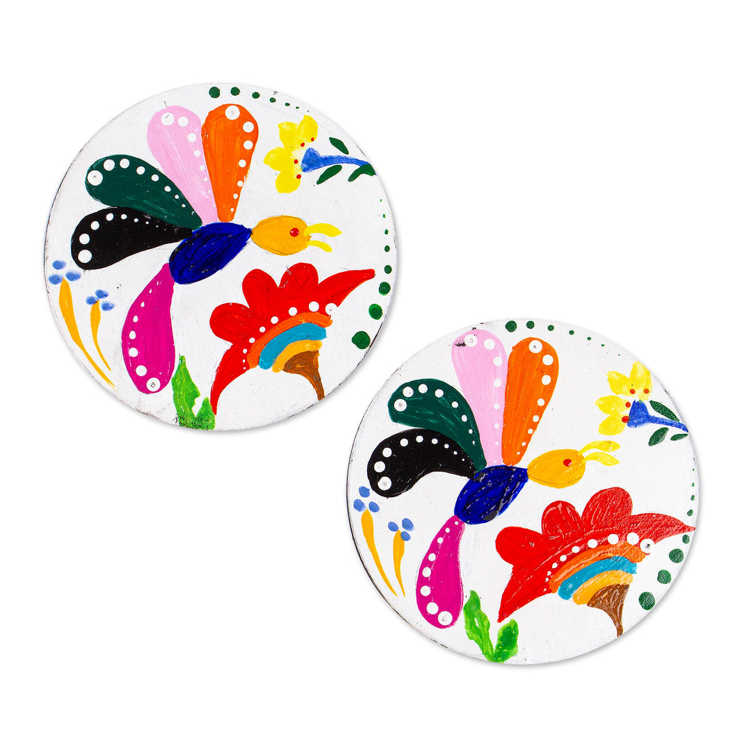 Pair of Hand-Painted Alebrije Dragonfly-Themed Wood Coasters - Magical Dragonflies