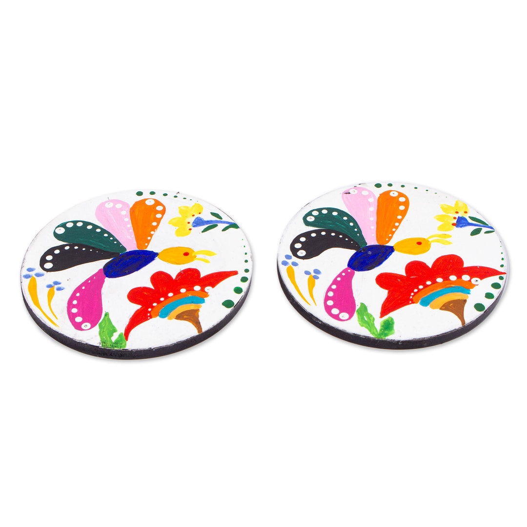 Pair of Hand-Painted Alebrije Dragonfly-Themed Wood Coasters - Magical Dragonflies