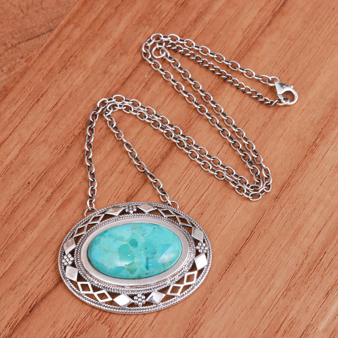 Thai Handcrafted Reconstituted Turquoise Pendant Necklace - Infinite Lagoon