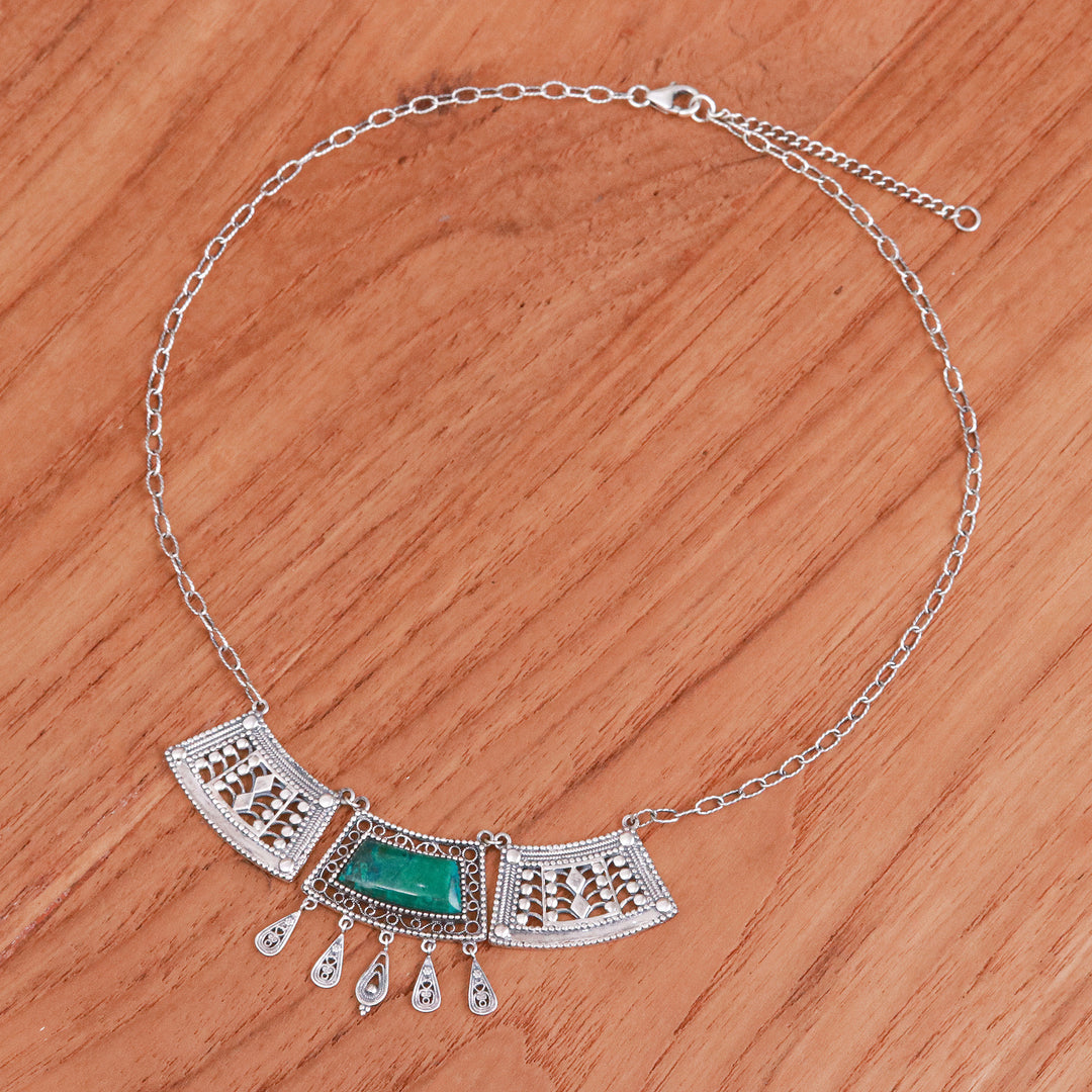 Natural Chrysocolla Statement Pendant Necklace from Thailand - Wise Realm