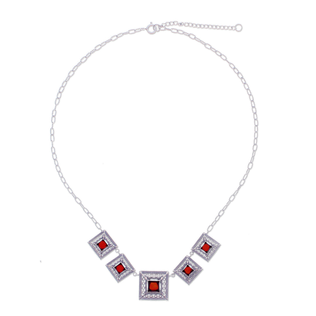Natural Carnelian Link Necklace with Square Pendants - Autumn Majesty