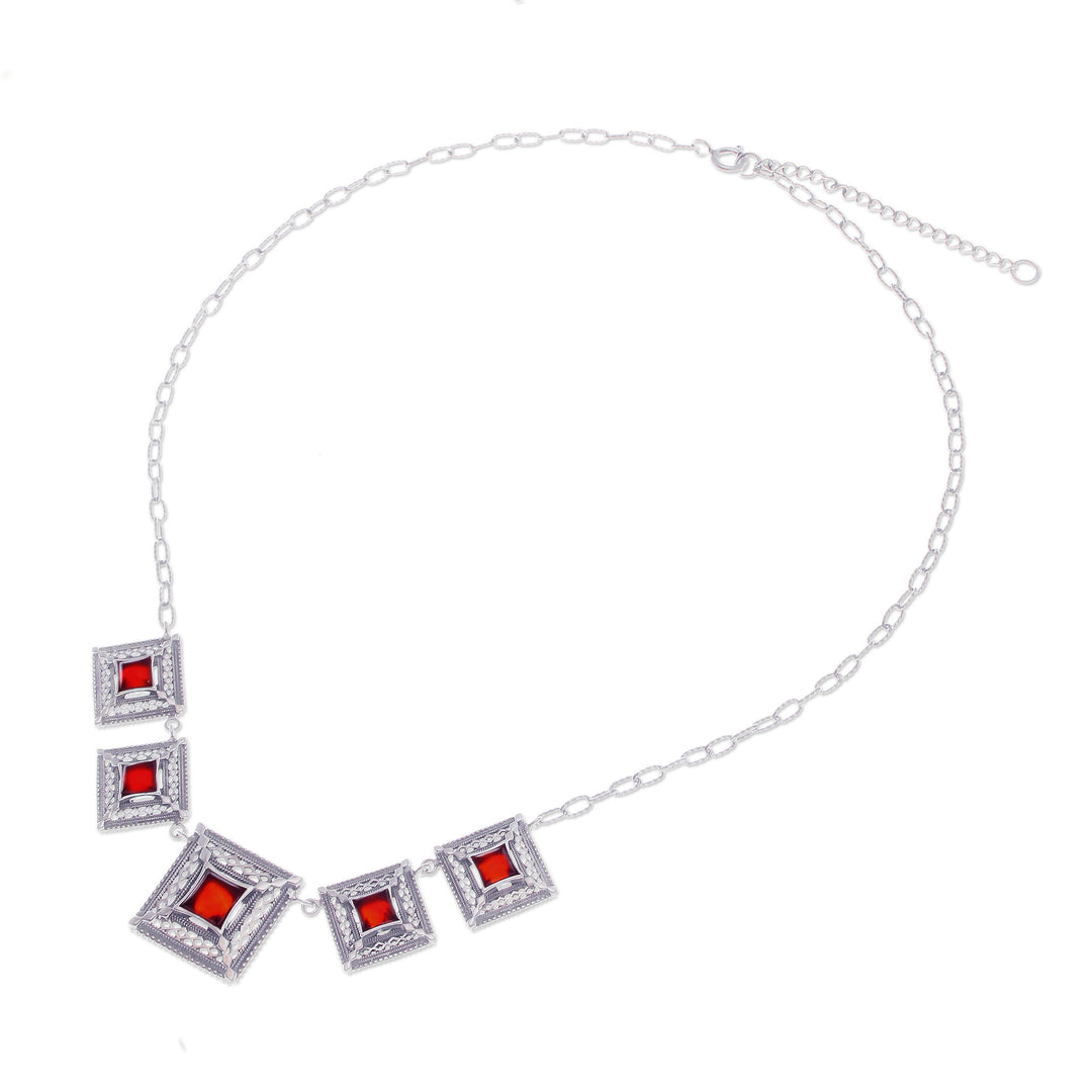 Natural Carnelian Link Necklace with Square Pendants - Autumn Majesty