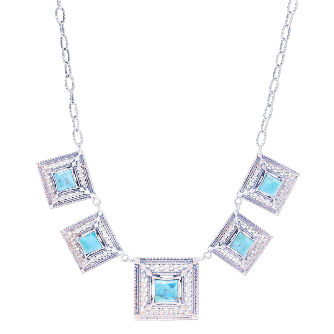 Reconstituted Turquoise Link Necklace with Square Pendants - Serene Majesty