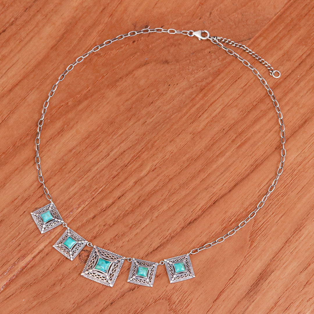 Reconstituted Turquoise Link Necklace with Square Pendants - Serene Majesty