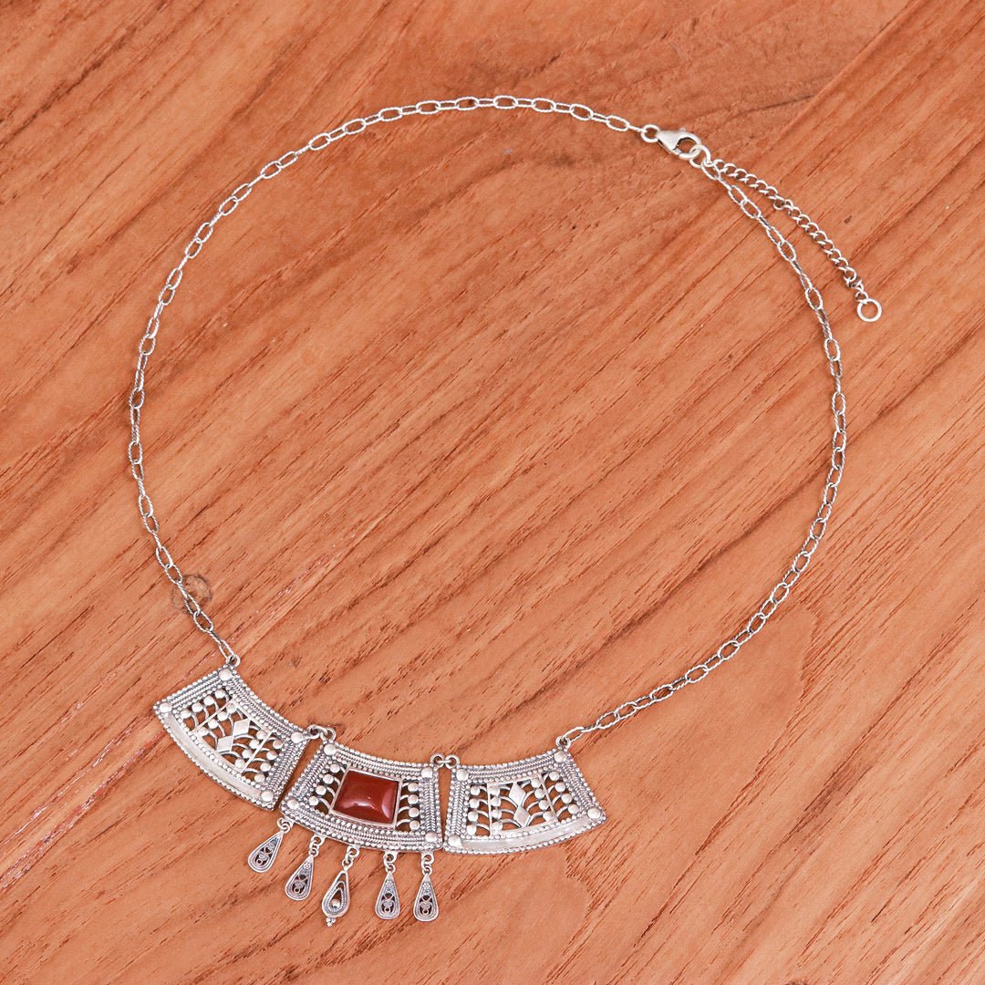 Natural Carnelian Statement Pendant Necklace from Thailand - Courageous Realm