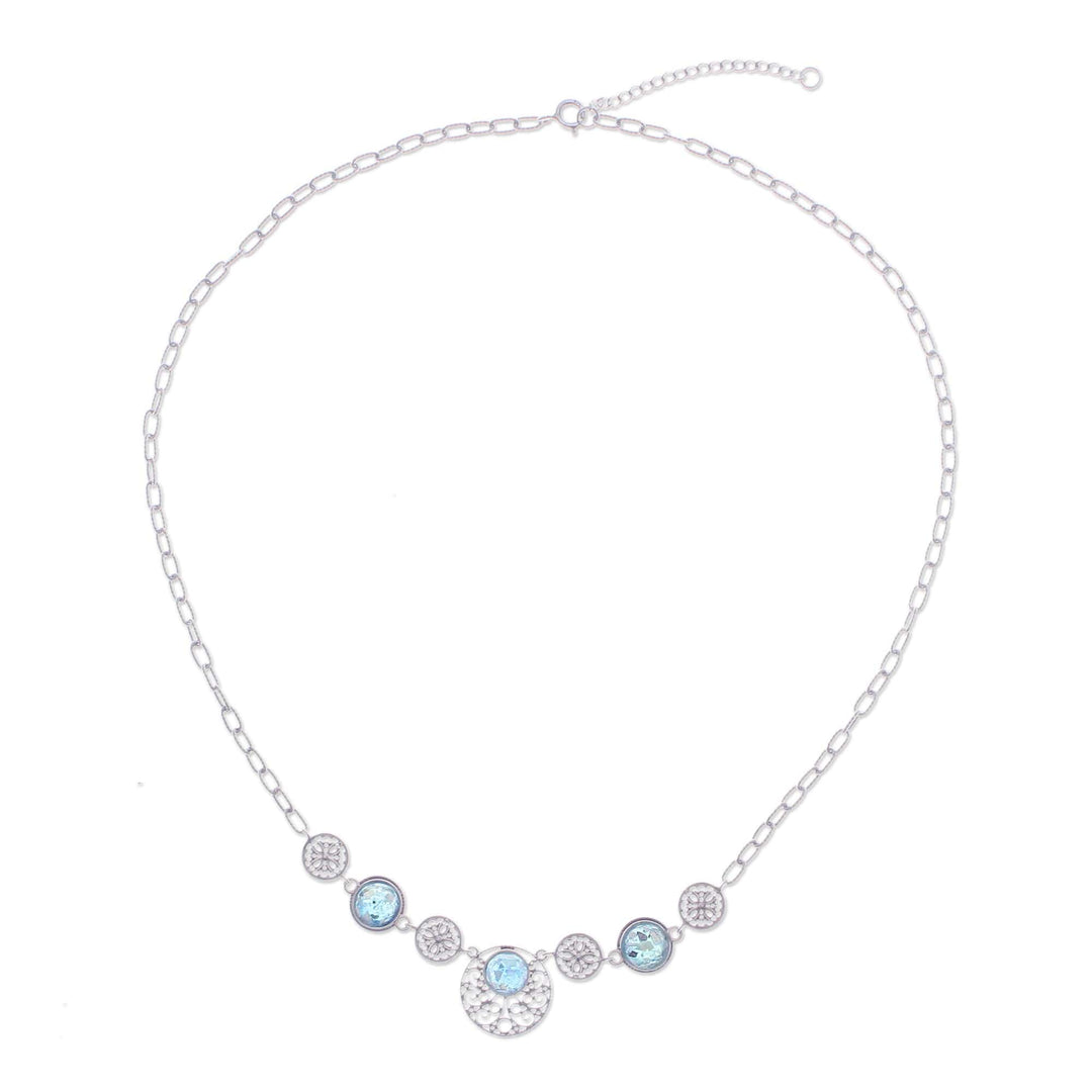 Floral Roman Glass Link Necklace with Filigree Pendants - Fairyland Reflections