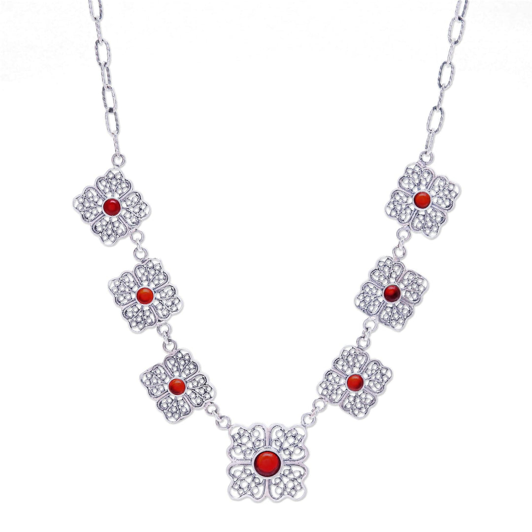 Carnelian and Sterling Silver Filigree Link Necklace - Morning Love