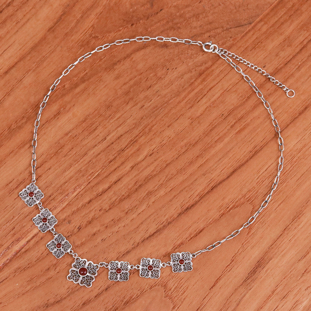 Carnelian and Sterling Silver Filigree Link Necklace - Morning Love