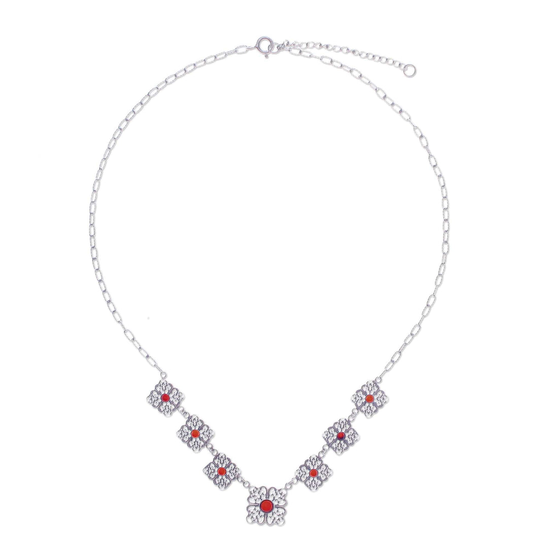 Carnelian and Sterling Silver Filigree Link Necklace - Morning Love