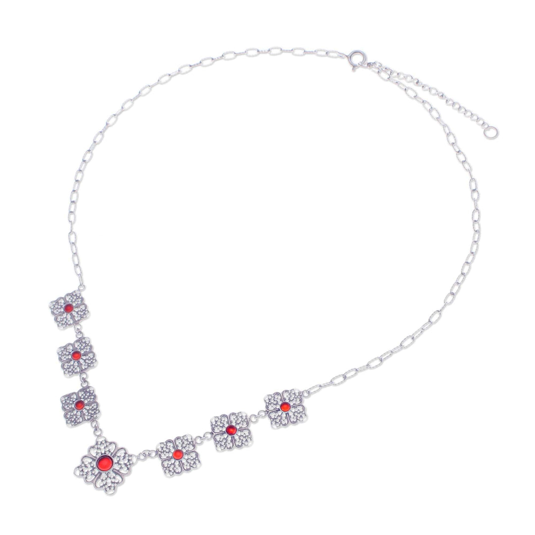 Carnelian and Sterling Silver Filigree Link Necklace - Morning Love