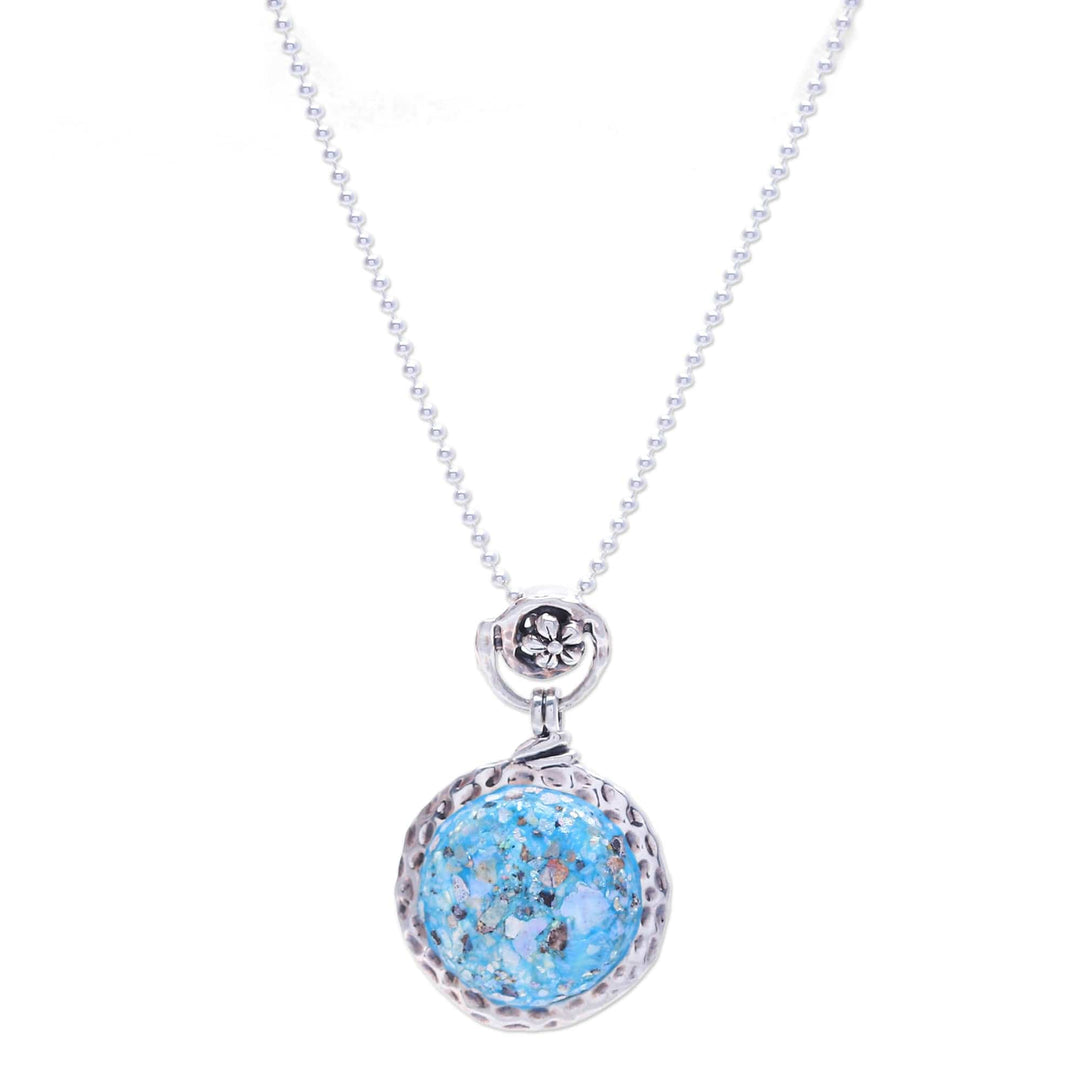 Floral-Inspired Roman Glass Pendant Necklace from Thailand - Moonlight Petal