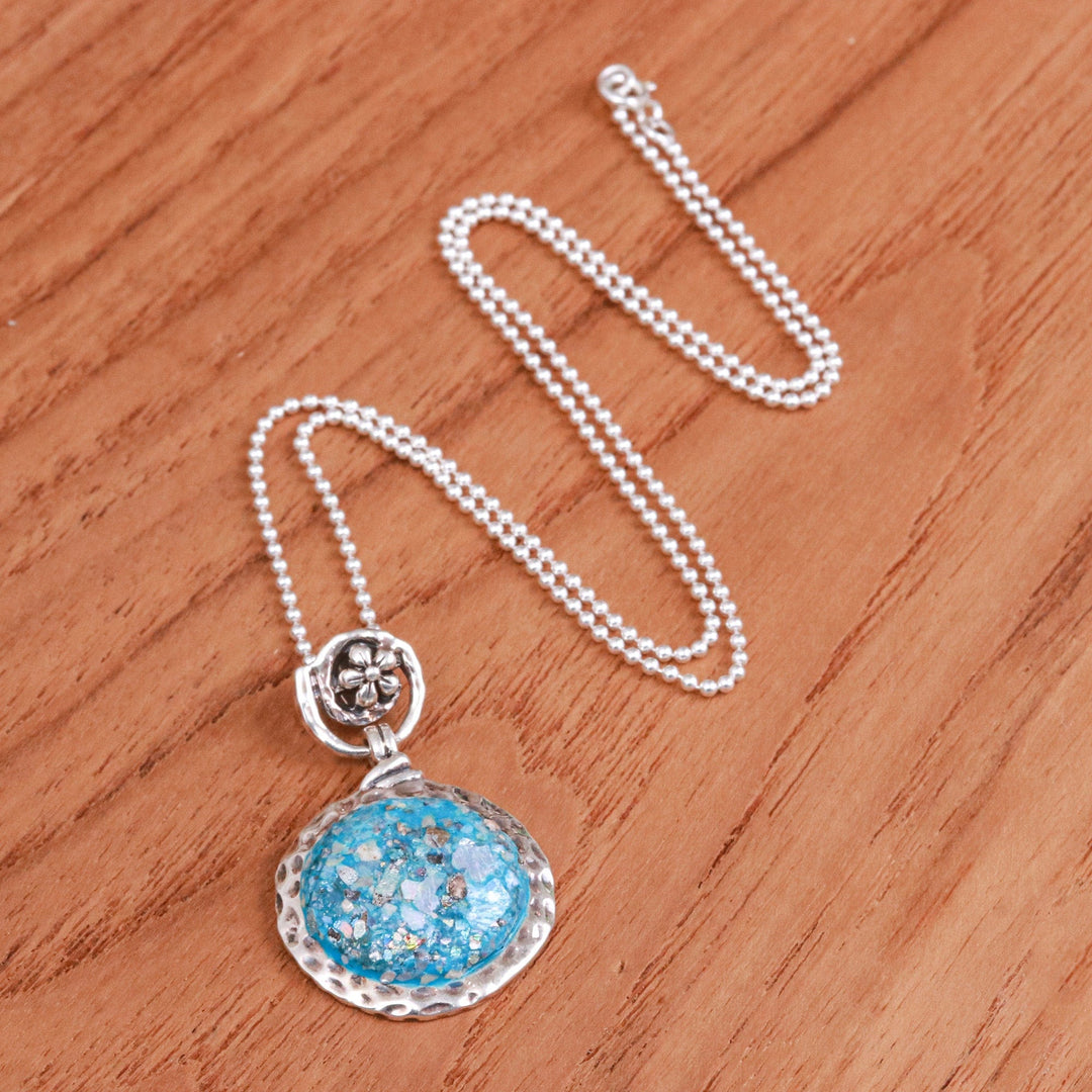 Floral-Inspired Roman Glass Pendant Necklace from Thailand - Moonlight Petal