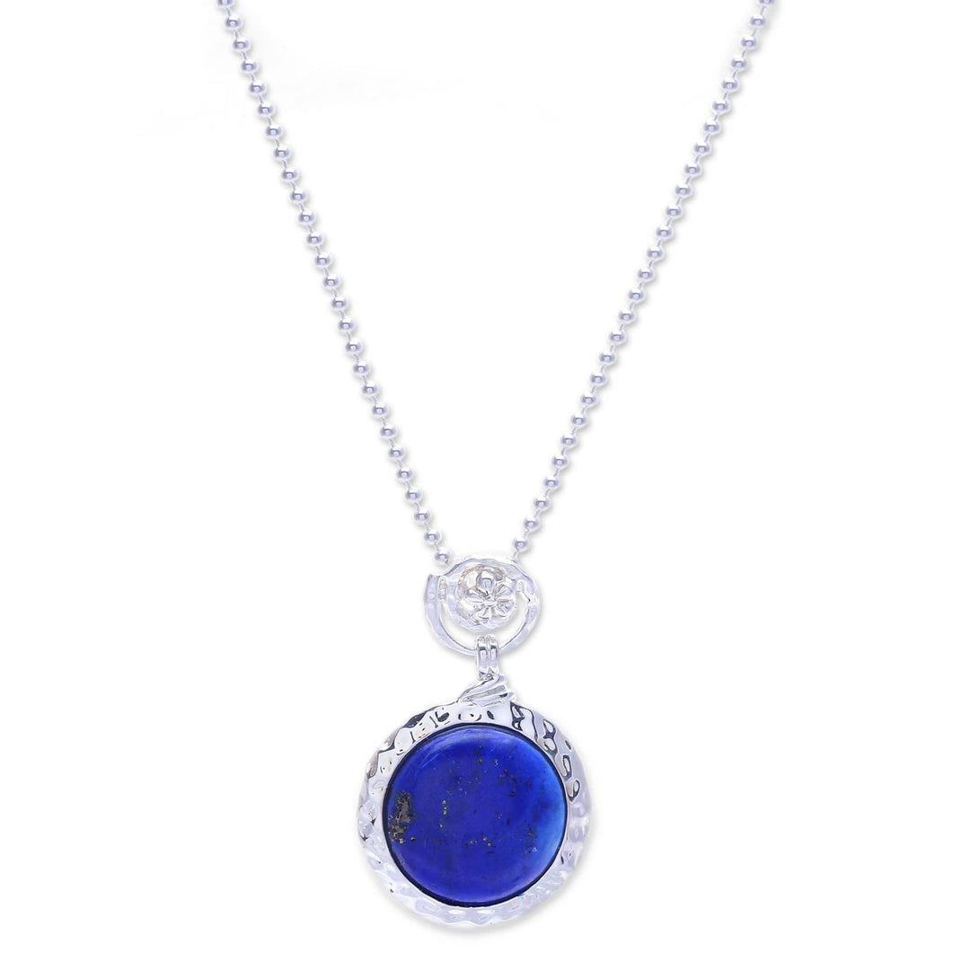 Floral-Inspired Lapis Lazuli Pendant Necklace from Thailand - Palatial Petal
