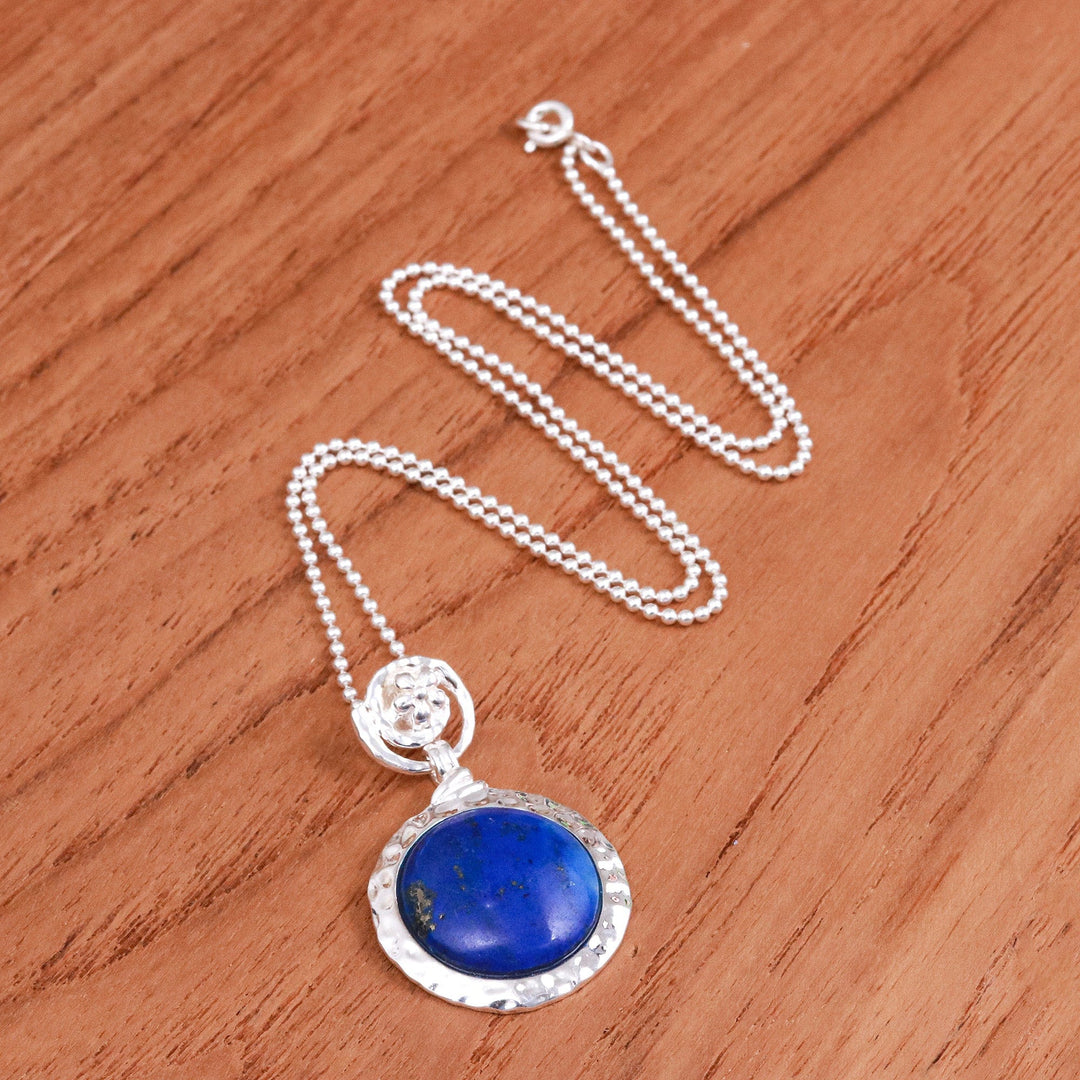Floral-Inspired Lapis Lazuli Pendant Necklace from Thailand - Palatial Petal