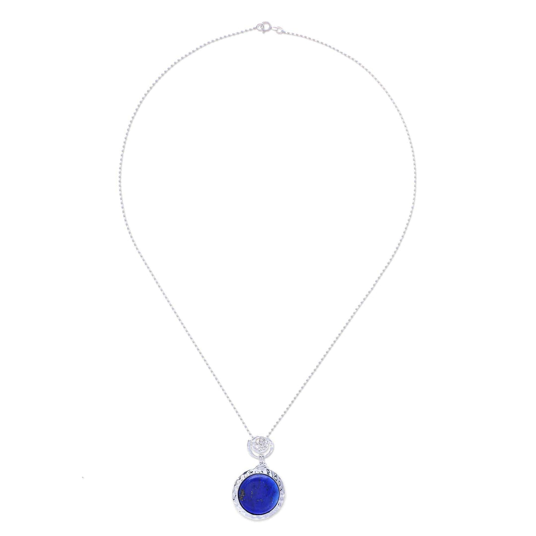 Floral-Inspired Lapis Lazuli Pendant Necklace from Thailand - Palatial Petal