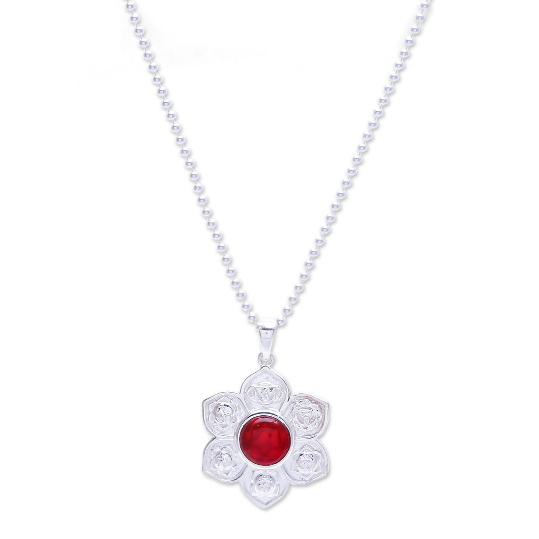 Natural Carnelian and Sterling Silver Floral Necklace - Chakra Fiery Spirit