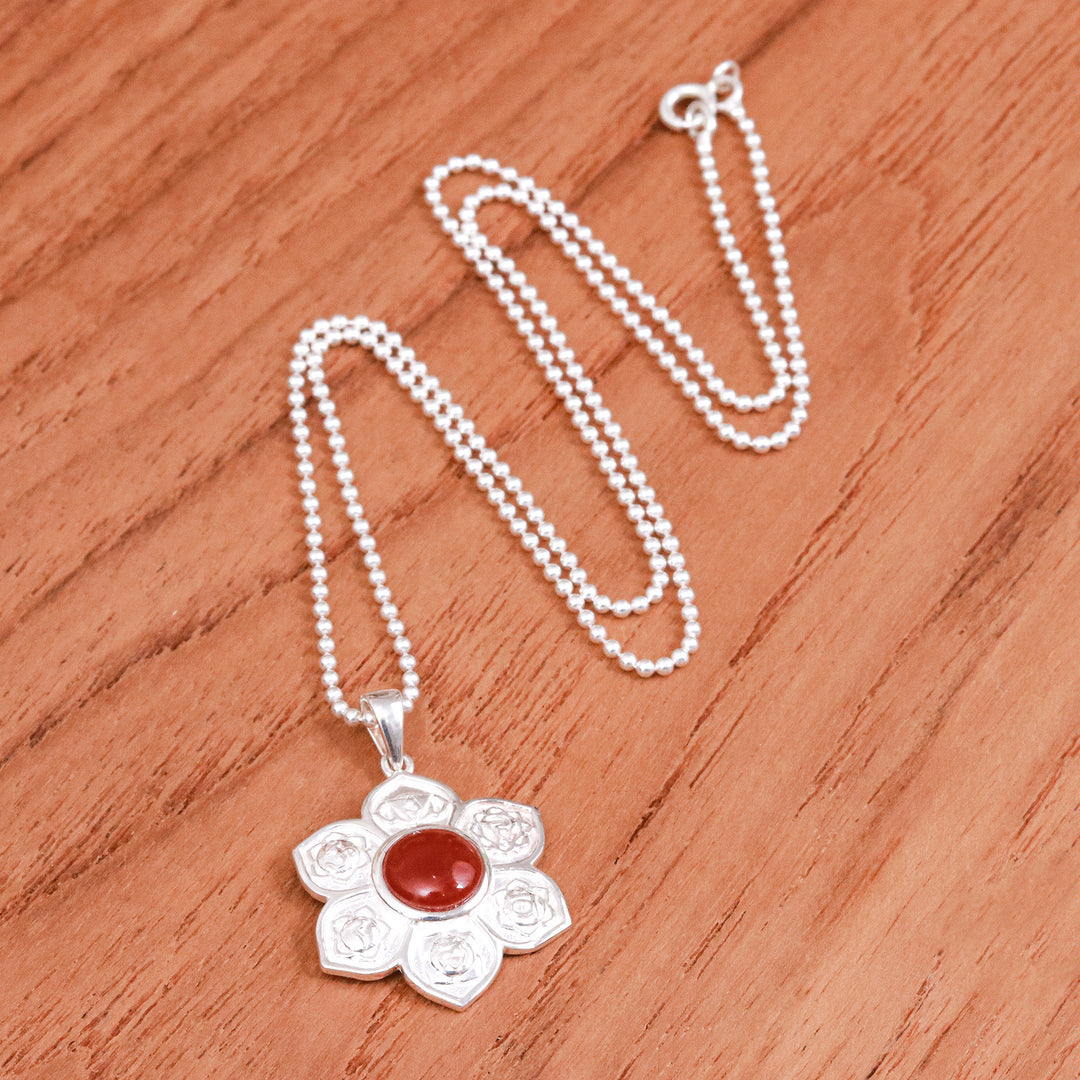 Natural Carnelian and Sterling Silver Floral Necklace - Chakra Fiery Spirit
