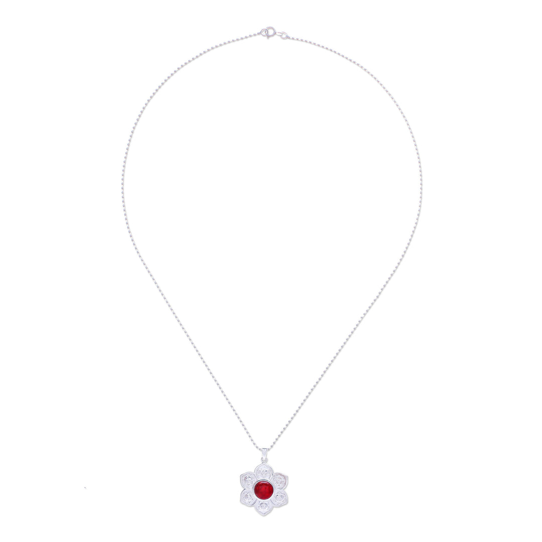 Natural Carnelian and Sterling Silver Floral Necklace - Chakra Fiery Spirit