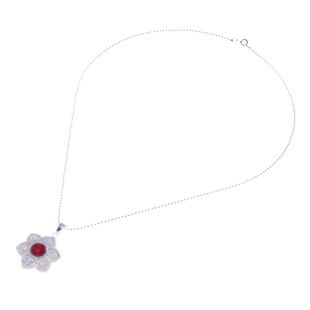 Natural Carnelian and Sterling Silver Floral Necklace - Chakra Fiery Spirit