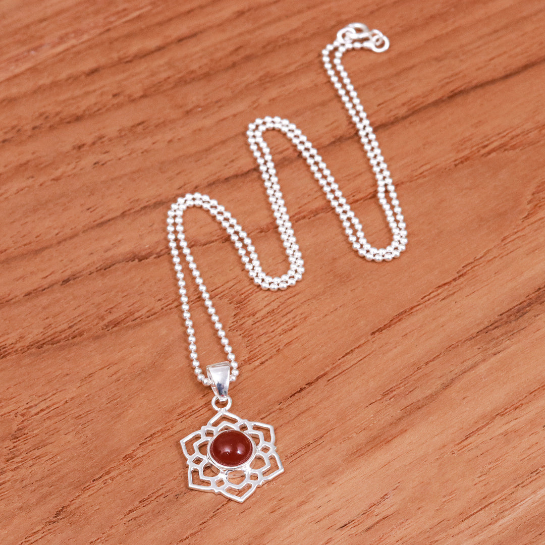High-Polished Floral Natural Carnelian Pendant Necklace - Frozen Courage