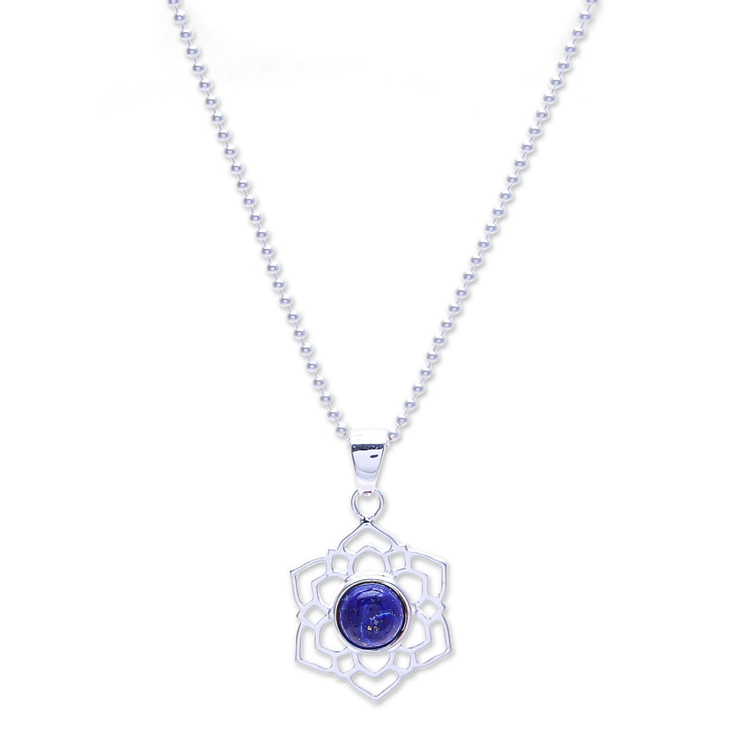 High-Polished Floral Lapis Lazuli Cabochon Pendant Necklace - Frozen Majesty
