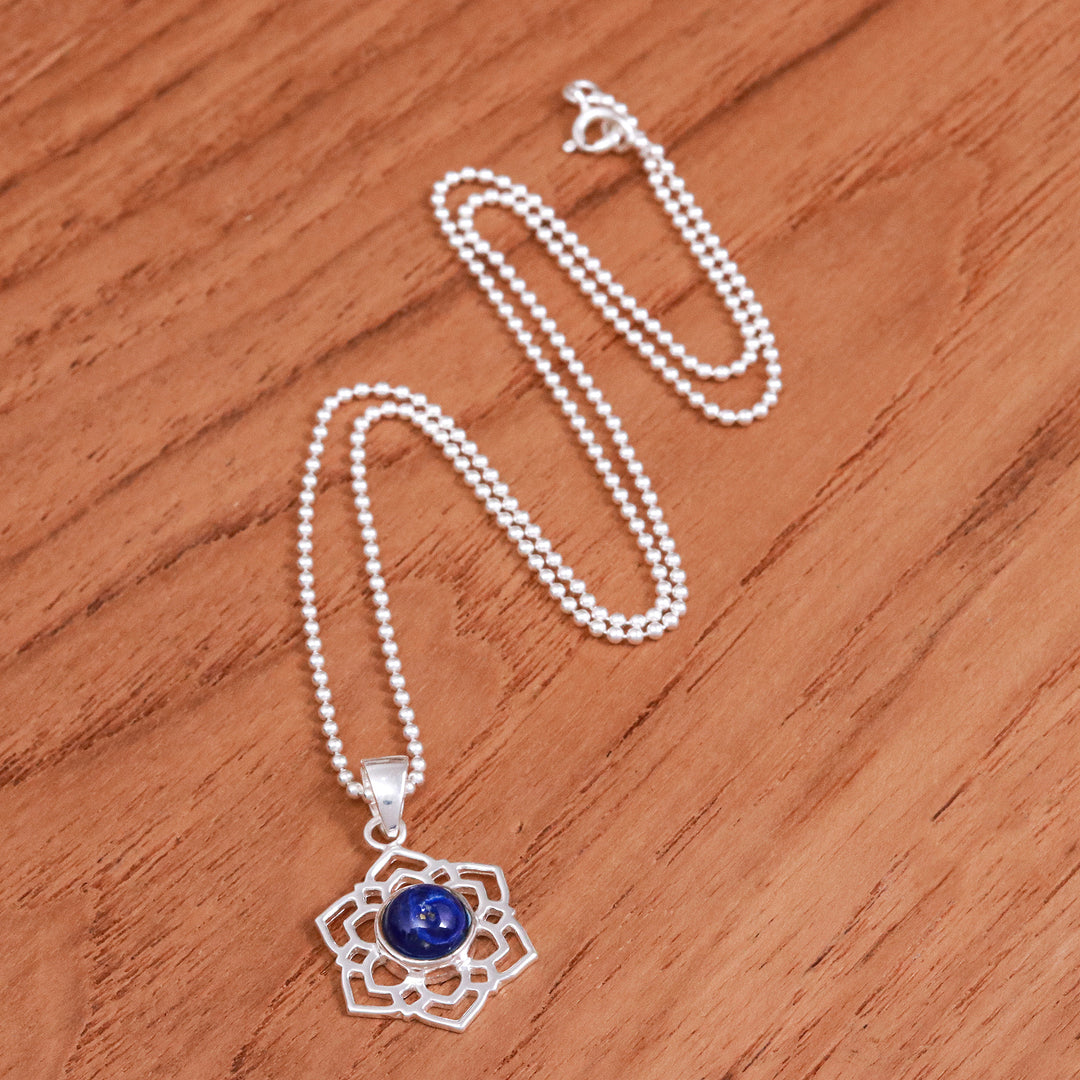 High-Polished Floral Lapis Lazuli Cabochon Pendant Necklace - Frozen Majesty