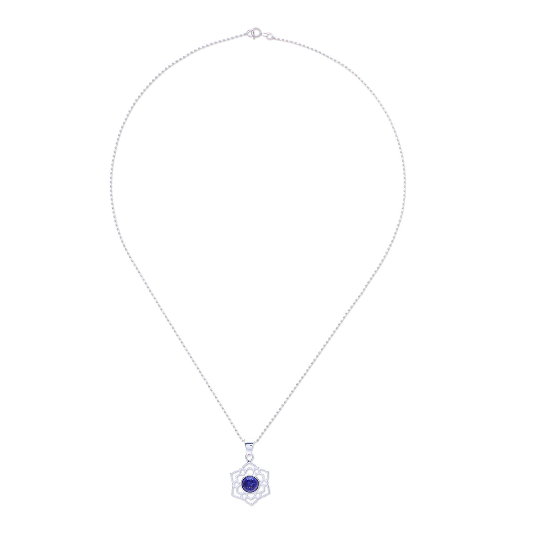 High-Polished Floral Lapis Lazuli Cabochon Pendant Necklace - Frozen Majesty