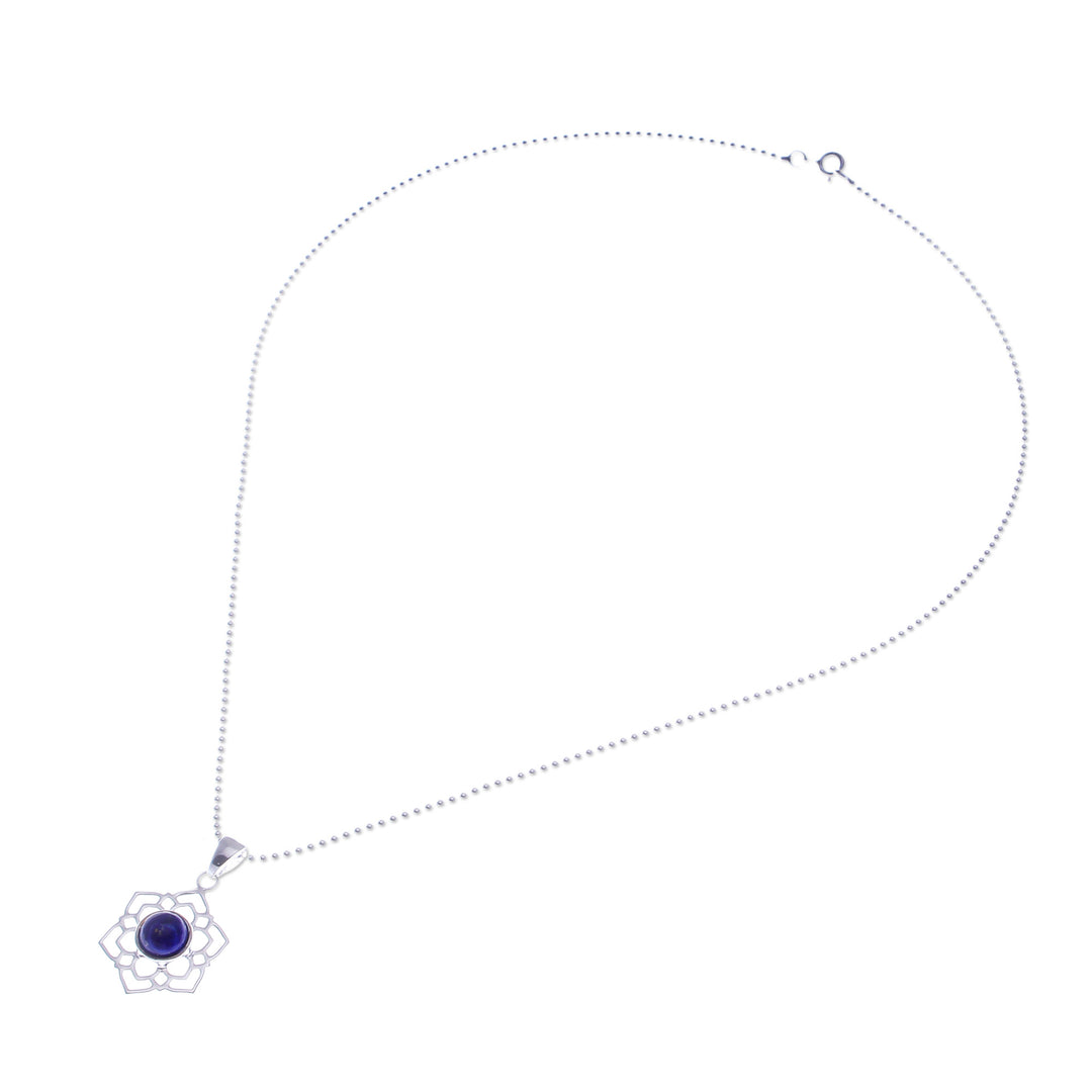 High-Polished Floral Lapis Lazuli Cabochon Pendant Necklace - Frozen Majesty