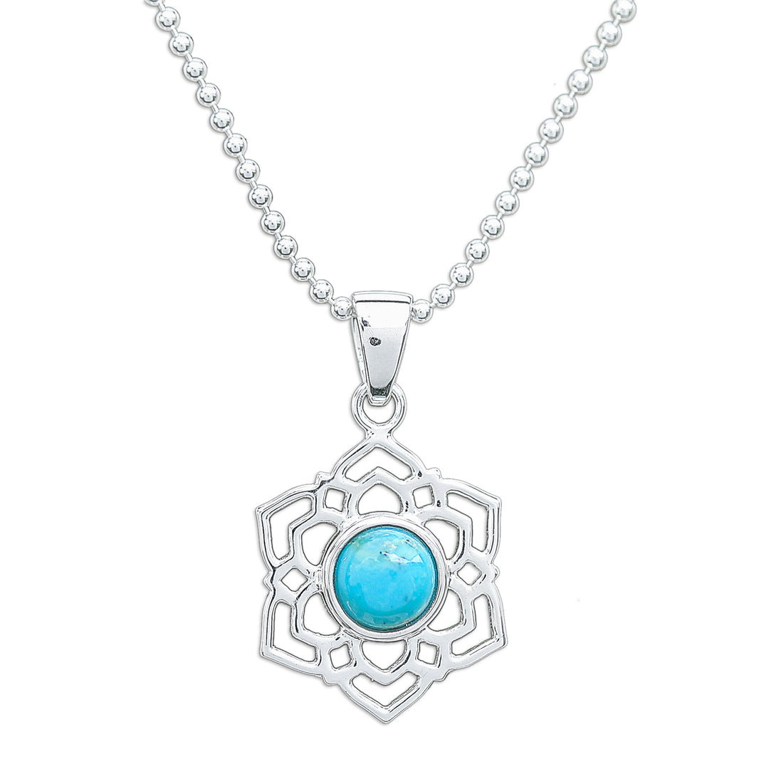 High-Polished Floral Recon Turquoise Pendant Necklace - Frozen Peace