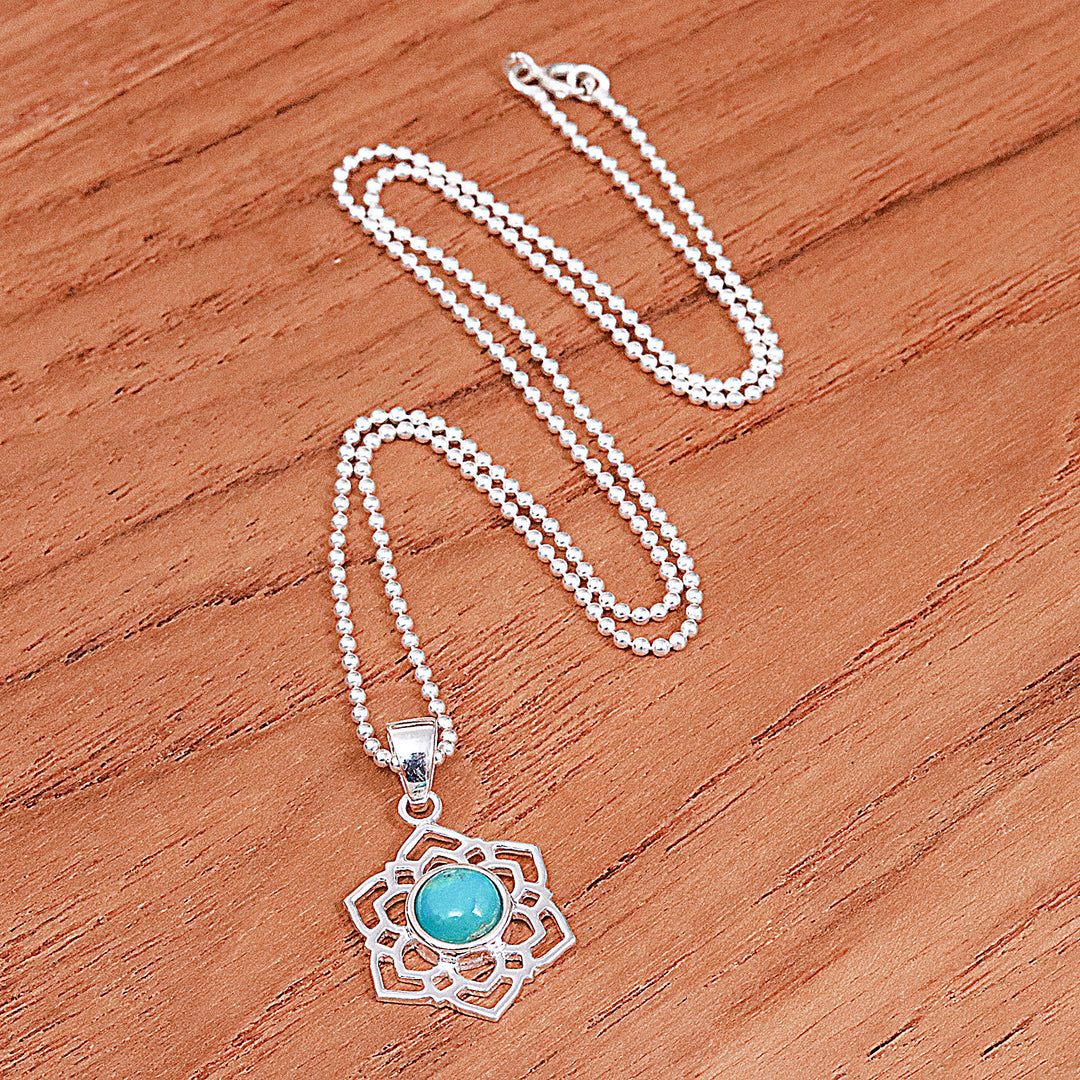 High-Polished Floral Recon Turquoise Pendant Necklace - Frozen Peace