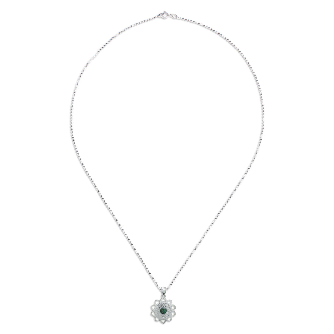 Reconstituted Turquoise Silver Floral Pendant Necklace - Blooming in Green