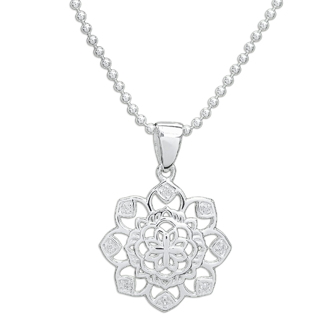 Openwork Cubic Zirconia Chakra Floral Pendant Necklace - Shimmering Petals