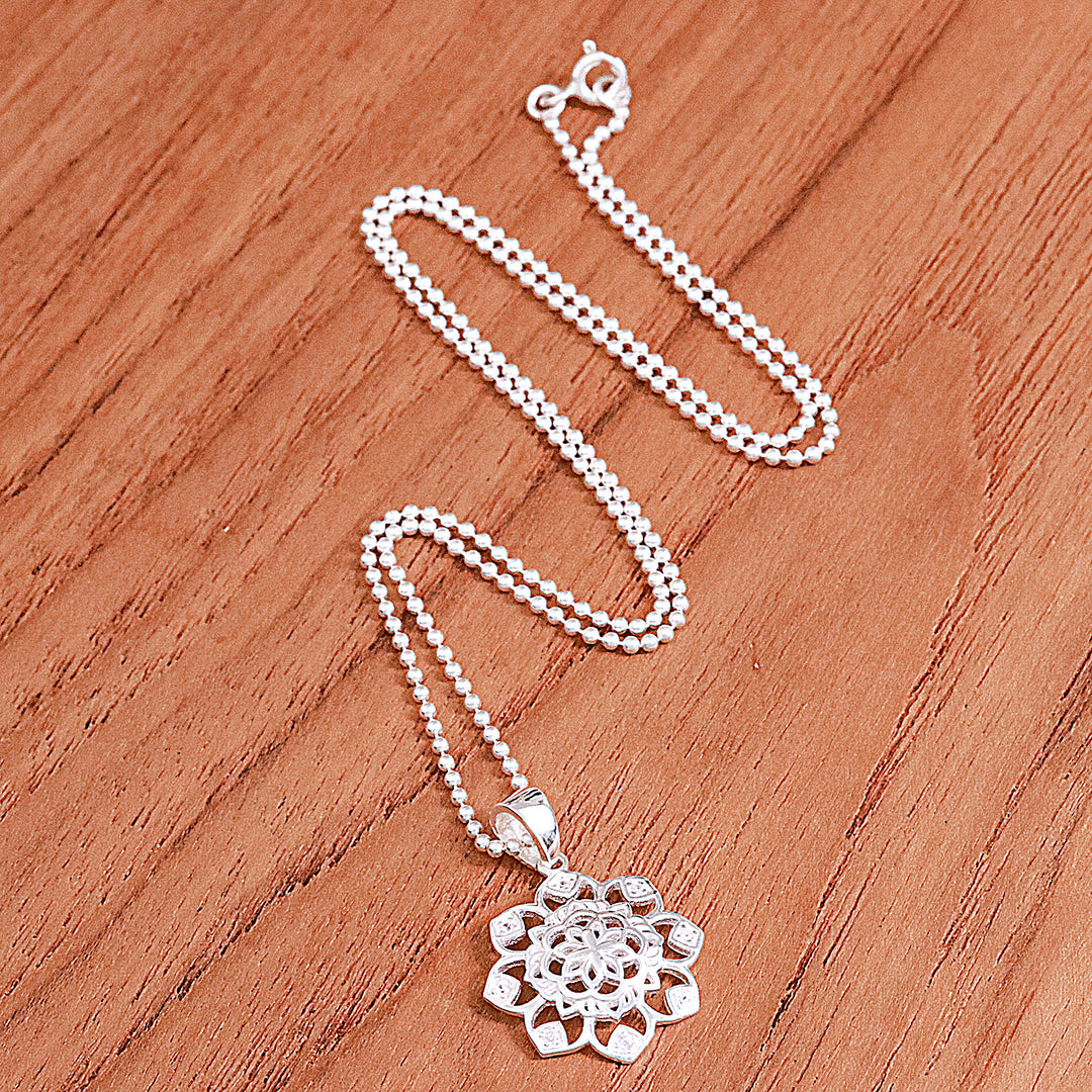 Openwork Cubic Zirconia Chakra Floral Pendant Necklace - Shimmering Petals