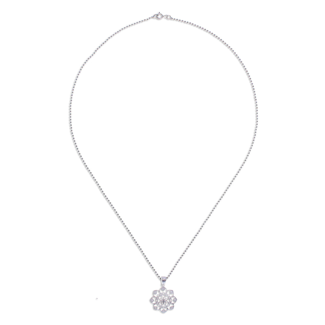 Openwork Cubic Zirconia Chakra Floral Pendant Necklace - Shimmering Petals
