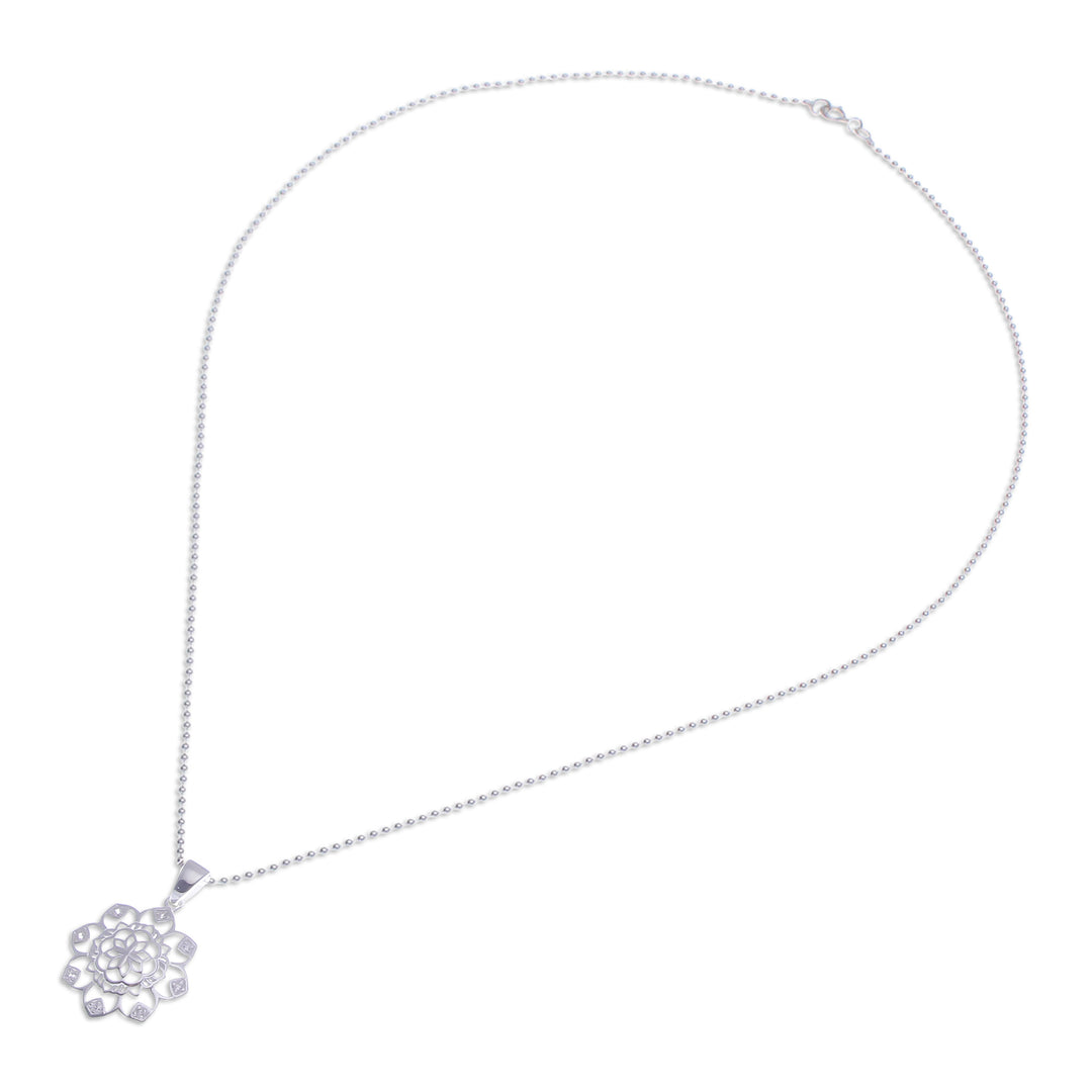 Openwork Cubic Zirconia Chakra Floral Pendant Necklace - Shimmering Petals