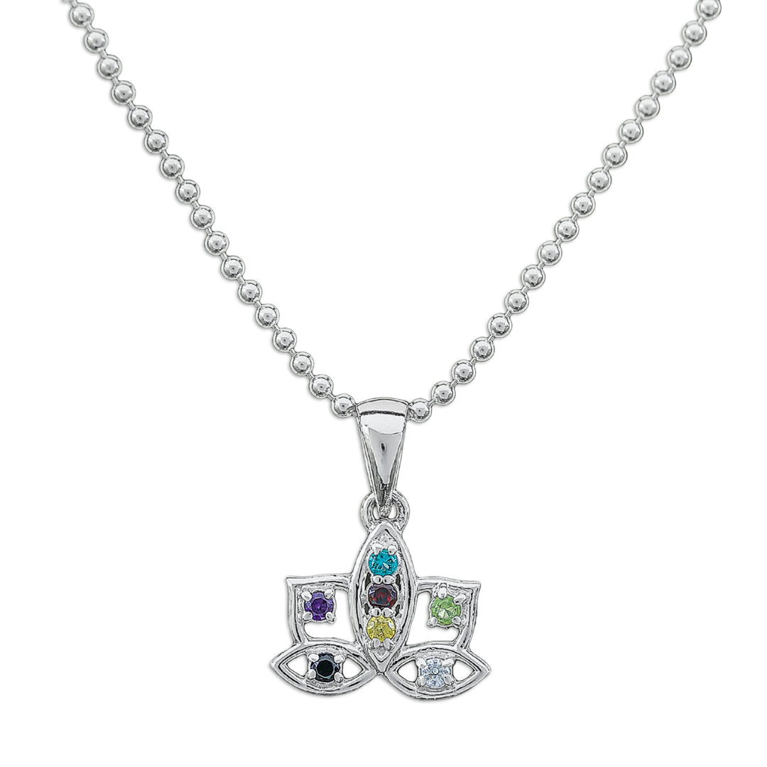 Multi-Gemstone Sterling Silver Lotus Flower Pendant Necklace - Rainbow Lotus Flower
