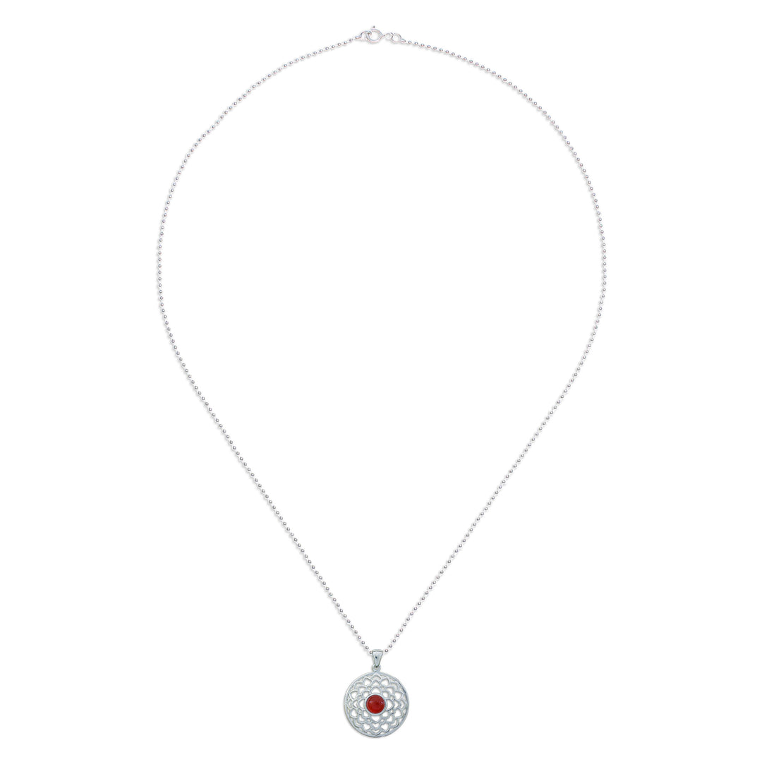 Polished Lotus-Themed Natural Carnelian Pendant Necklace - Lotus of Fire