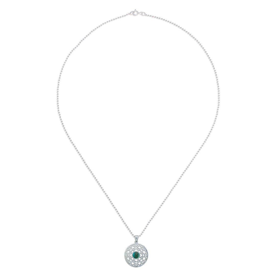 Polished Lotus-Themed Recon Turquoise Pendant Necklace - Lotus of Peace