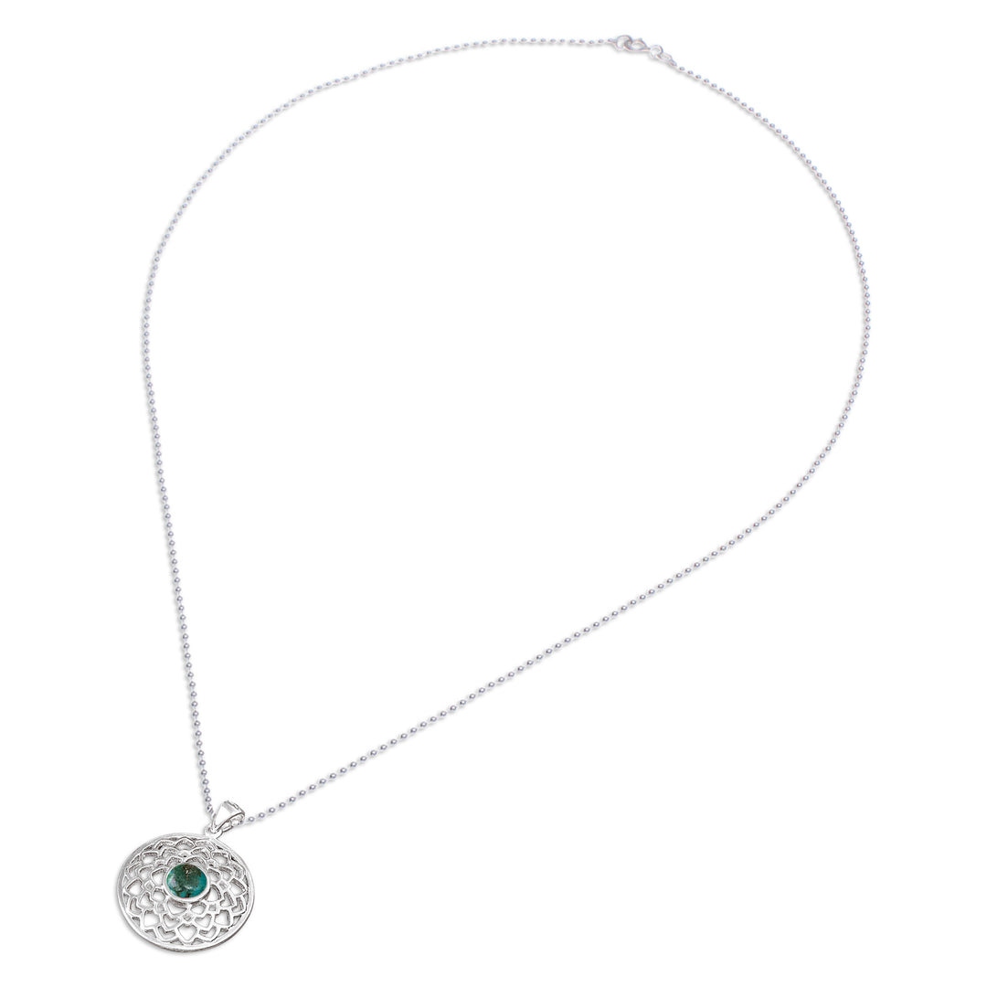 Polished Lotus-Themed Recon Turquoise Pendant Necklace - Lotus of Peace