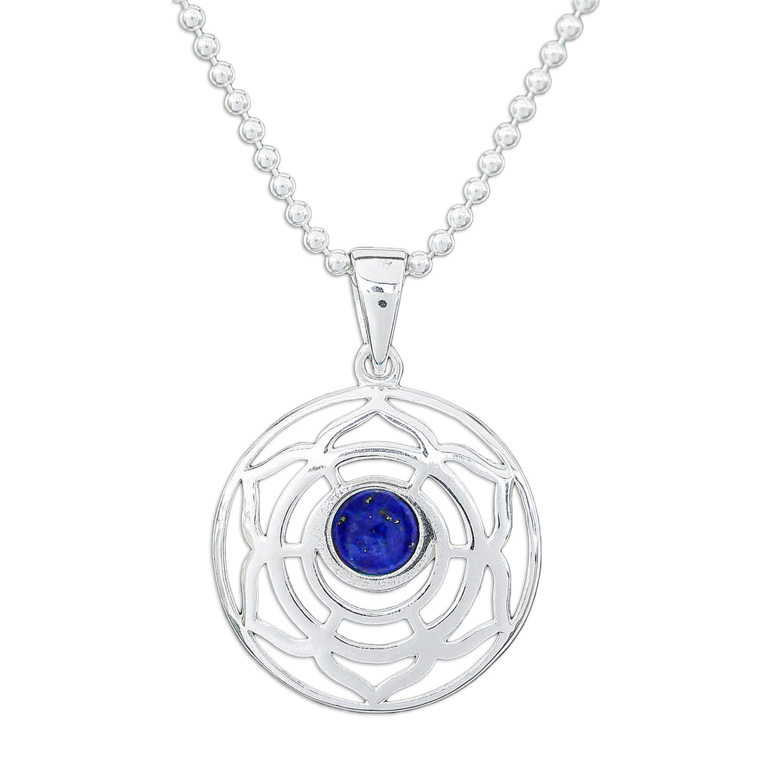 Rose-Themed Lapis Lazuli Pendant Necklace from Thailand - Regal Rose