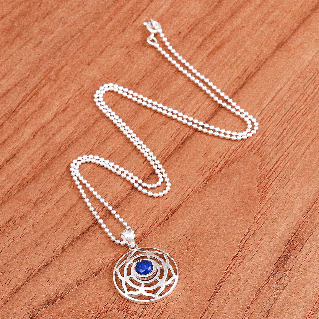 Rose-Themed Lapis Lazuli Pendant Necklace from Thailand - Regal Rose