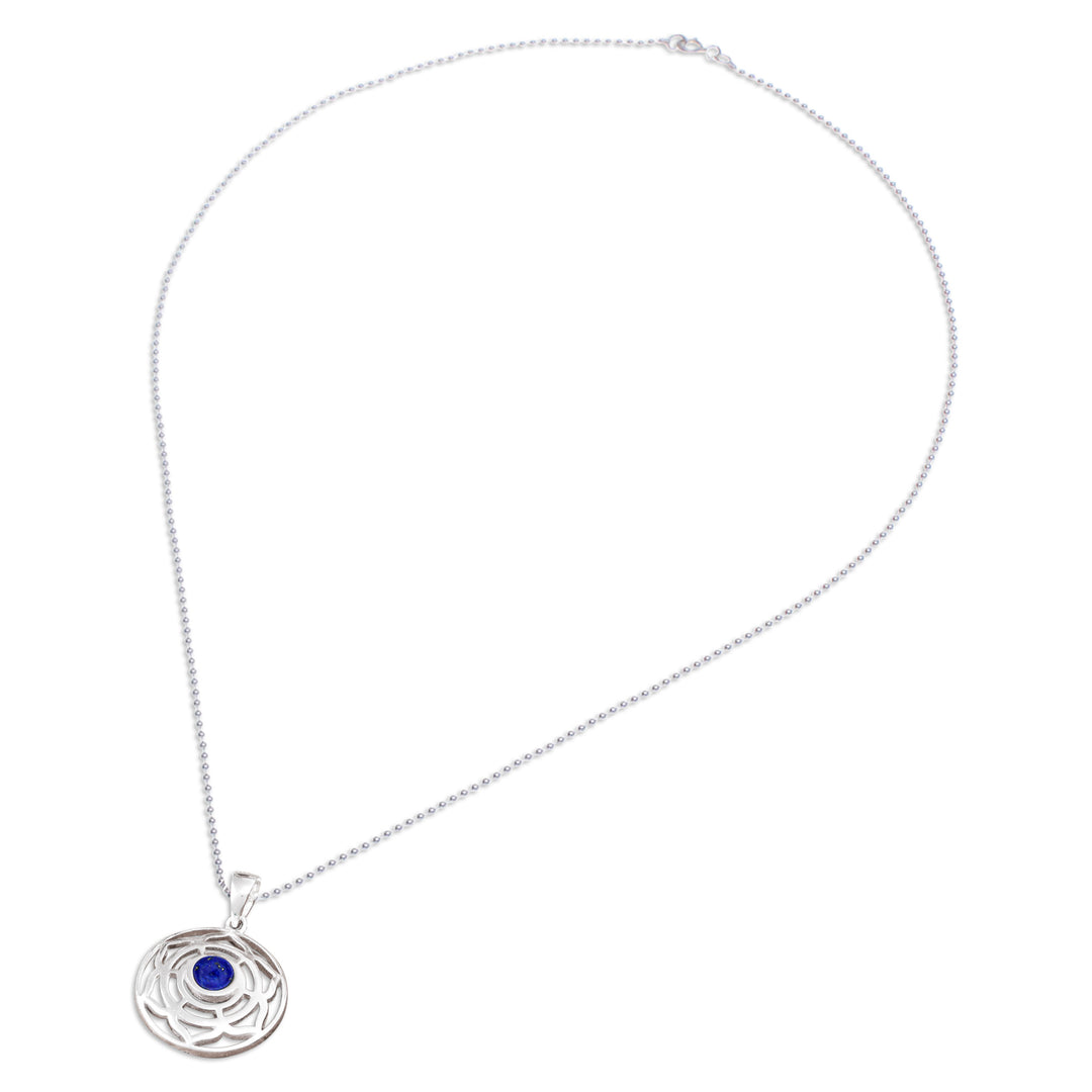 Rose-Themed Lapis Lazuli Pendant Necklace from Thailand - Regal Rose