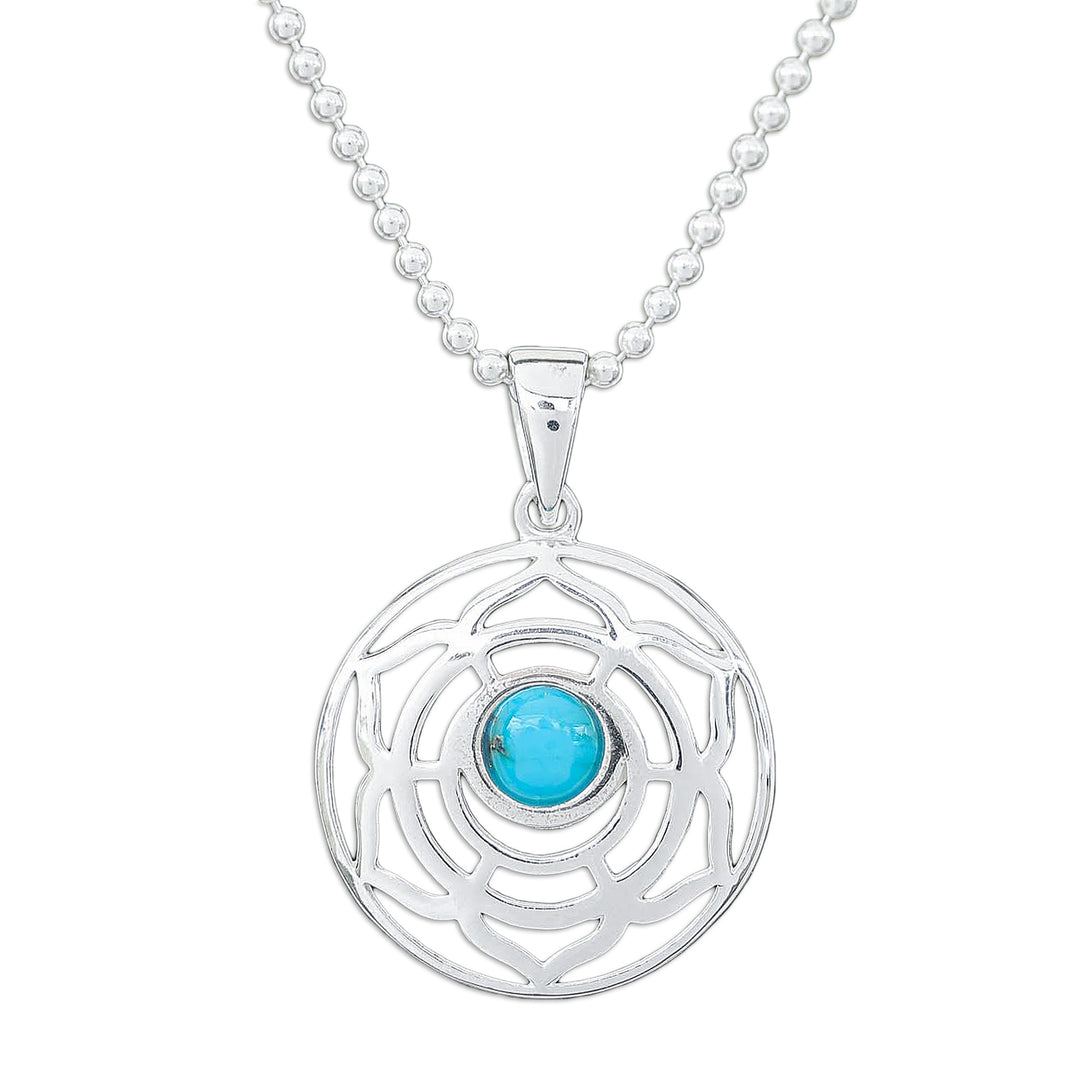 Rose-Themed Recon Turquoise Pendant Necklace from Thailand - Peaceful Rose