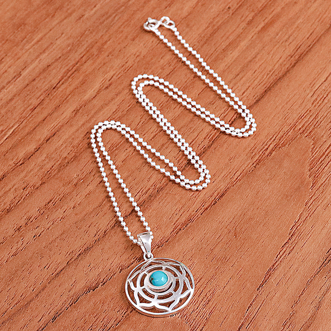 Rose-Themed Recon Turquoise Pendant Necklace from Thailand - Peaceful Rose