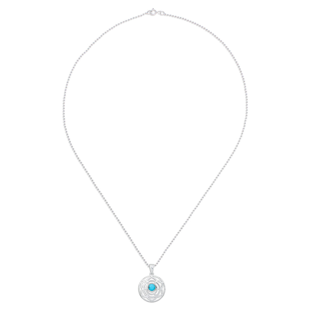 Rose-Themed Recon Turquoise Pendant Necklace from Thailand - Peaceful Rose